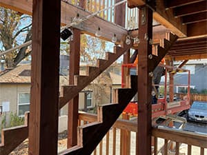 Wooden frame structure of exterior stairs under construction by Jeff Smith Construction in Cameron Park, CA.