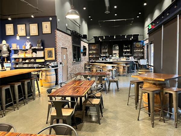 Interior of a winery tasting room and bar built by Jeff Smith Construction in Shingle Springs, CA.