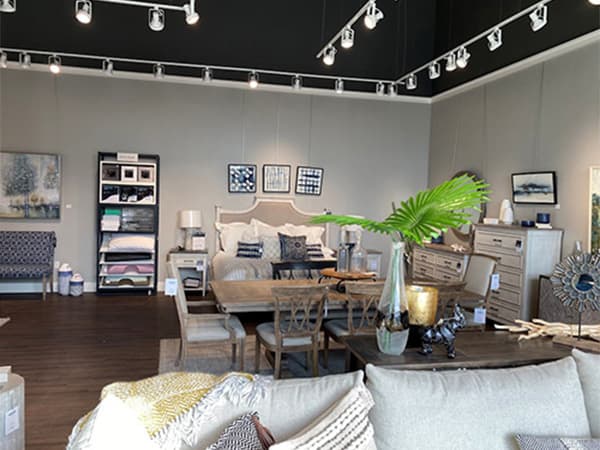 Boutique furniture store interior featuring custom shelving and décor designed by Jeff Smith Construction in Lincoln, CA.